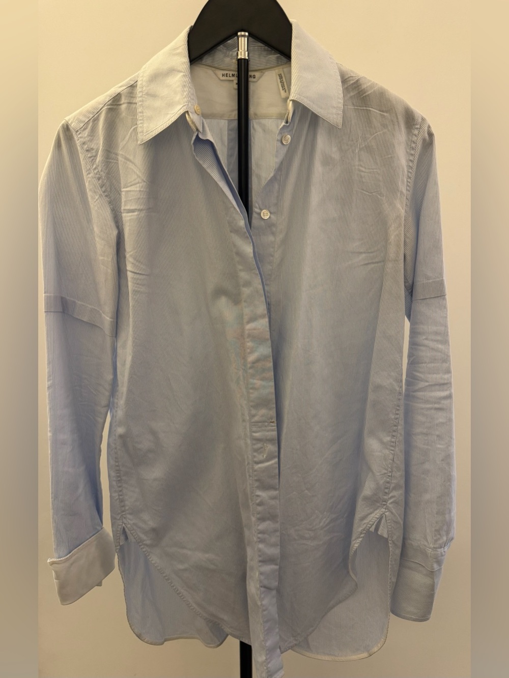 Helmut Lang Tuxedo Shirt in Light Blue Ticking Stripe